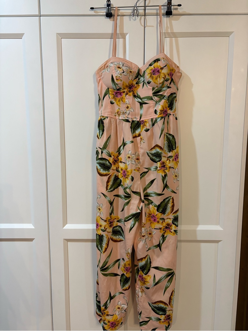 Floral Pink Women's Jumpsuit with Spaghetti Straps